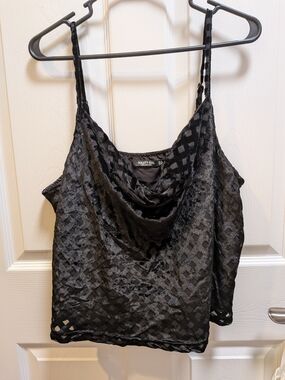 Nasty Gal Black Sheer Lattice Cowl Neck Camisole US Size 14
